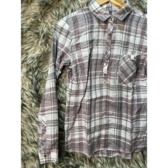 Kuhl Plaid Blouse Lavender 1/4 Button Up Shirt Women's size S - Picture 3 of 6